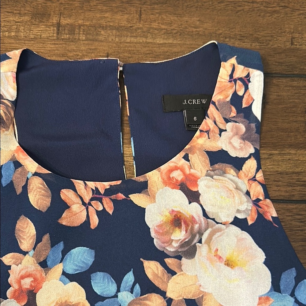 J. Crew Floral Silk Sleeveless Top - Navy Blue and Peach - 6​ - Picture 3 of 7